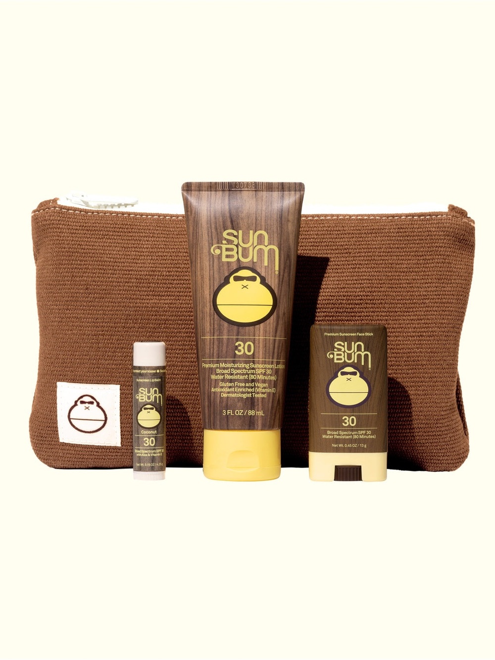 Sun Bum SPF 30 Sunscreen Trio with Brown Canvas Pouch